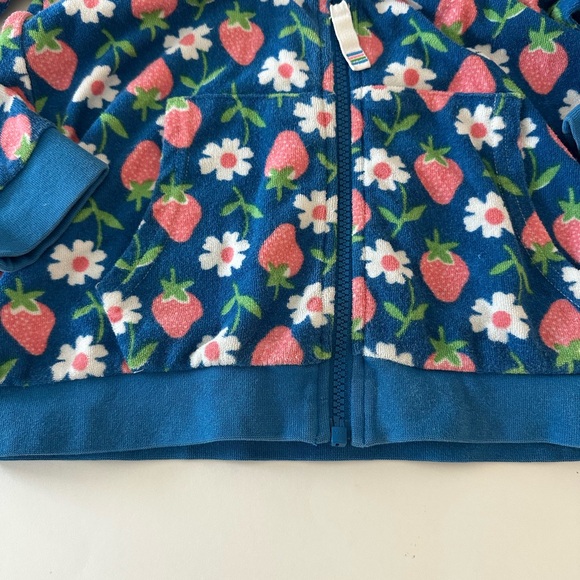 Mini Boden Toweling Blue Strawberry Flowers Zip Up Hoodie, 7/8 - Picture 4 of 8